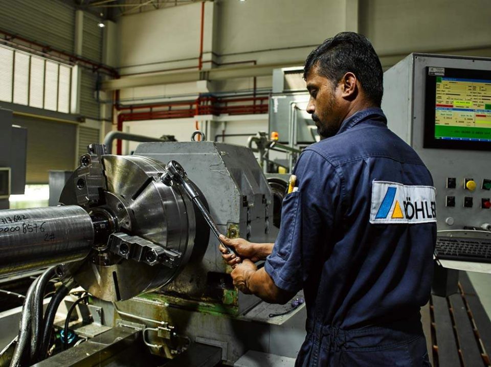Singapore maritime photography: environmental Industrial portrait of precision steel manufacturing by professional corporate photographer — Singapore industrial photographer