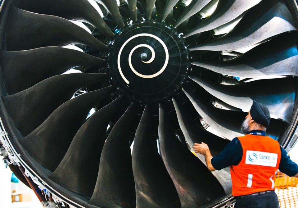 Singapore maritime videography: Environmental commercial industrial portrait photography of engineer with trent 1000 engine blade — singapore corporate portrait photography, corporate portrait photographer singapore