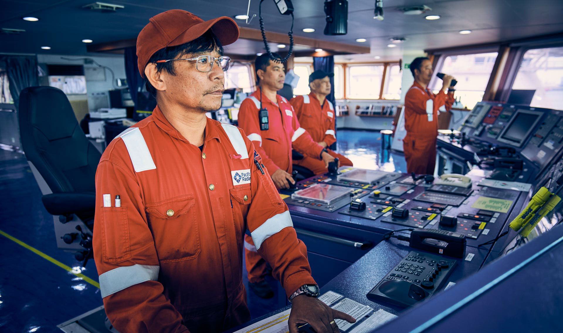 Bridge crew of the Safeen Centurion 2 at the controls, Singapore maritime crew photography for Pacific Radiance