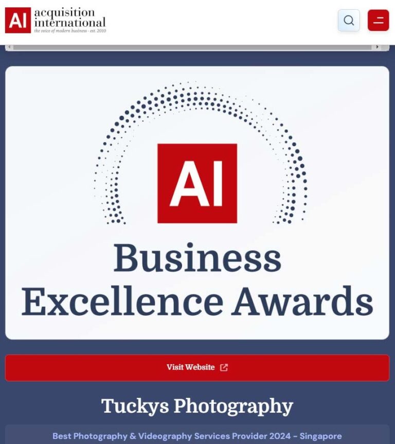 Acquisition International Business Excellence Awards winner: Tuckys Photography, Best Photography & Videography Services Provider 2024 – Singapore